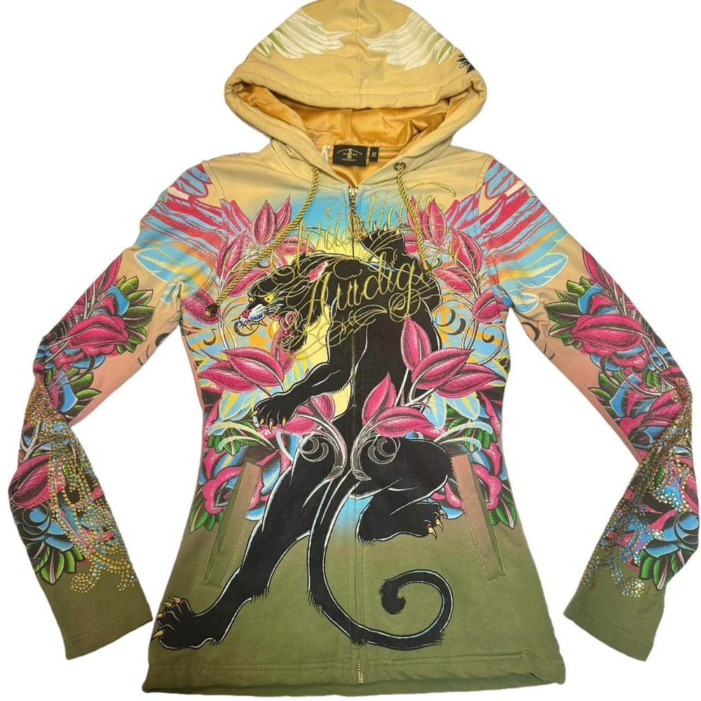 Vintage Christian Audigier panther colorful print jacket size xsmall